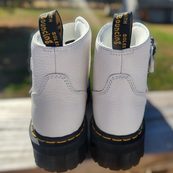 White Doc Marten Platform Daisy Buckle Boots - Picture 4 of 6